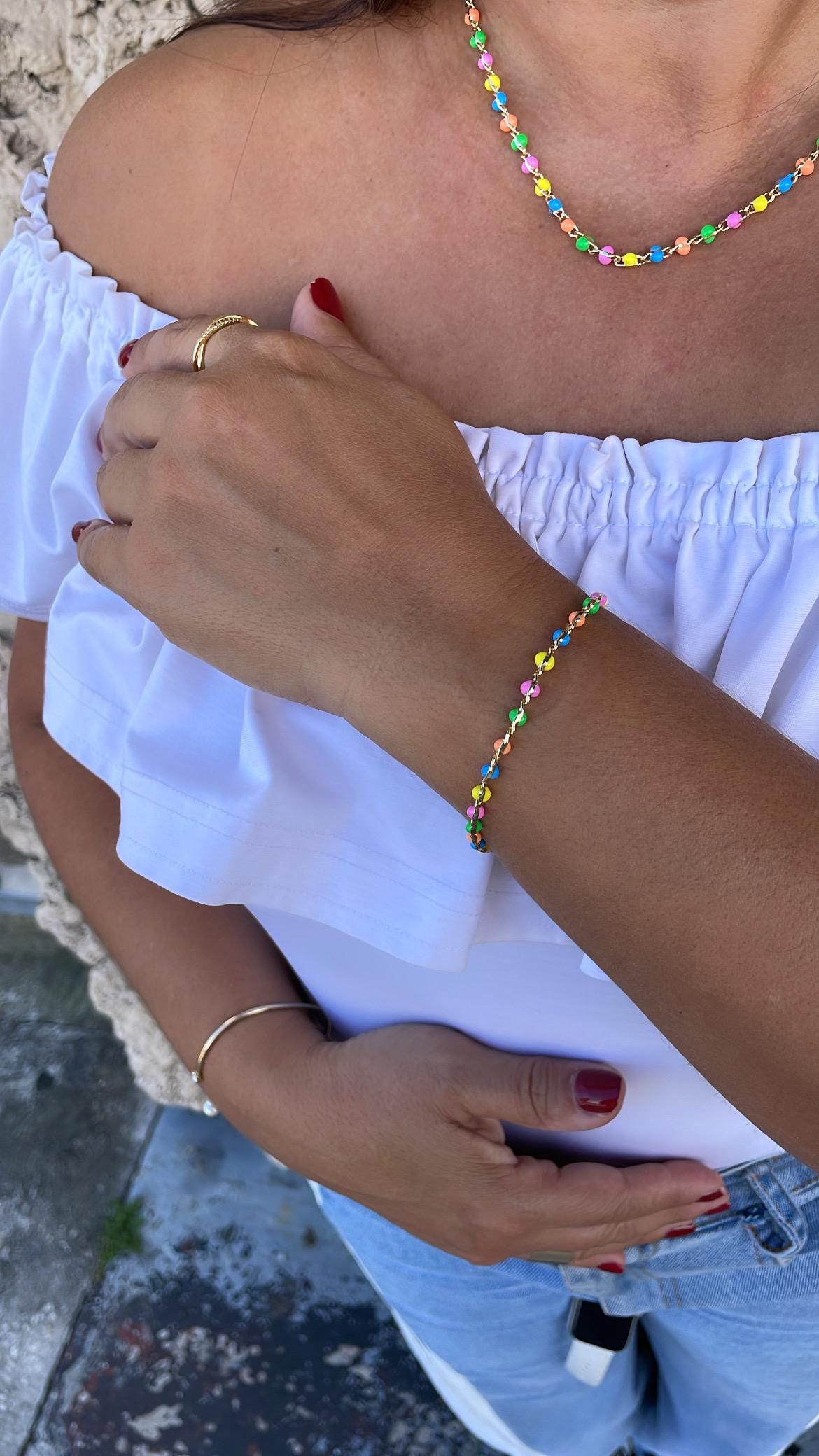 18k Gold Filled Colorful Enamel and Link set, sold seperately