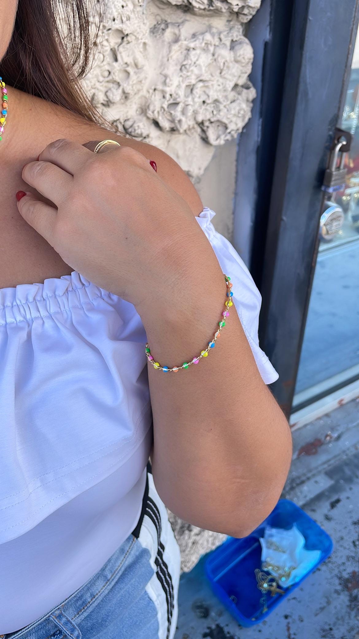 18k Gold Filled Colorful Enamel and Link set, sold seperately