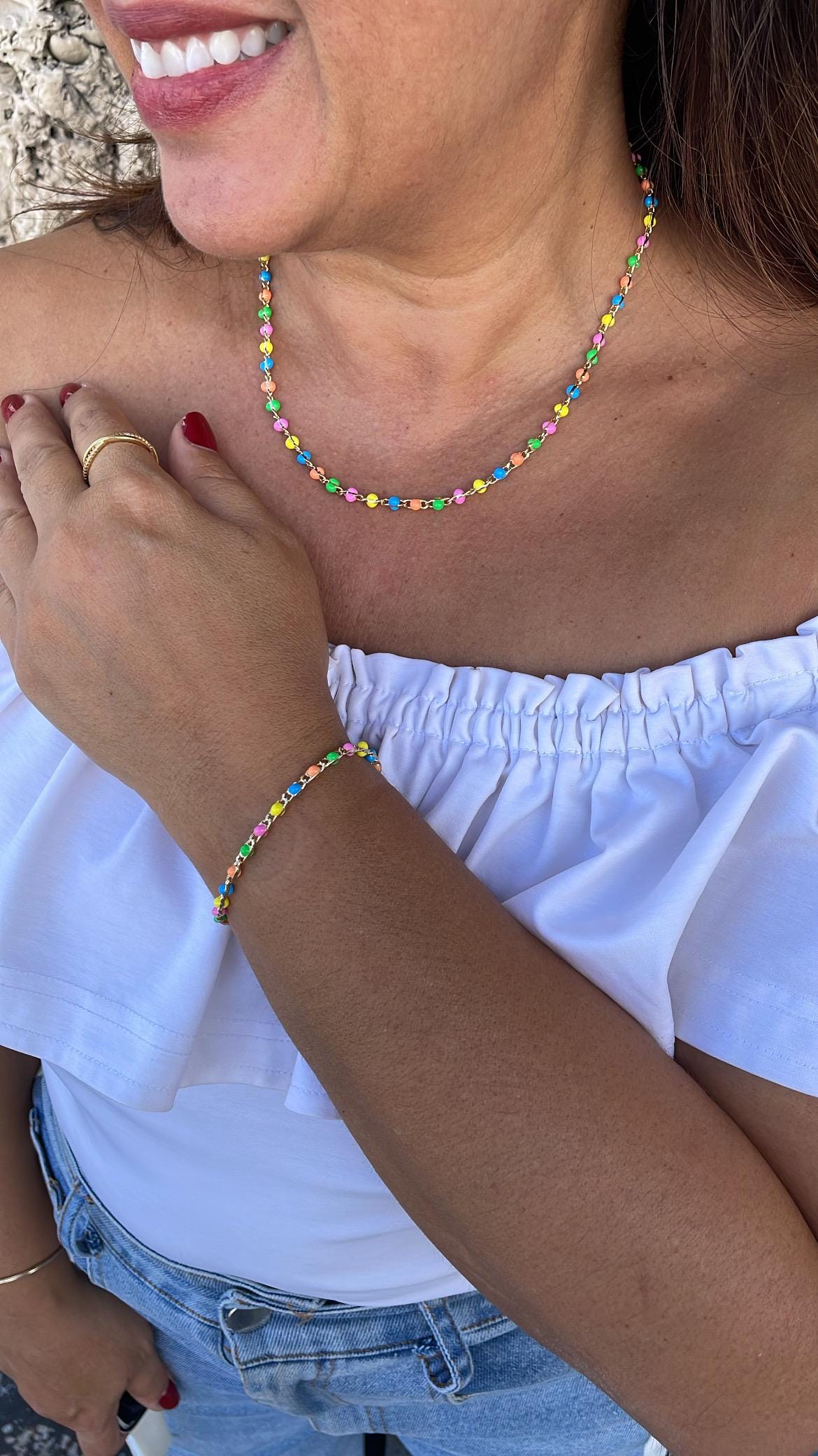18k Gold Filled Colorful Enamel and Link set, sold seperately