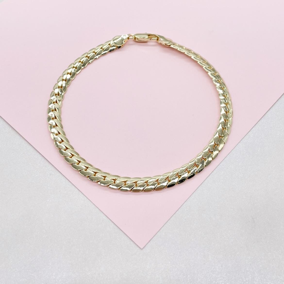 18k Gold Filled 6mm Flat Snake Like Anklet Dainty Jewelry and Jewelry Making Supplies