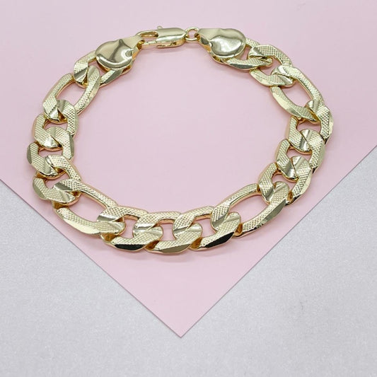 18k Gold Filled 12mm Thick Figaro Bracelet