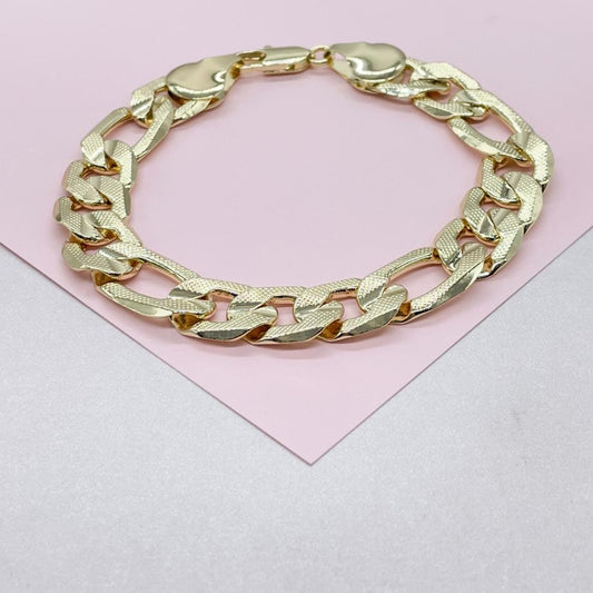 18k Gold Filled 12mm Thick Figaro Bracelet