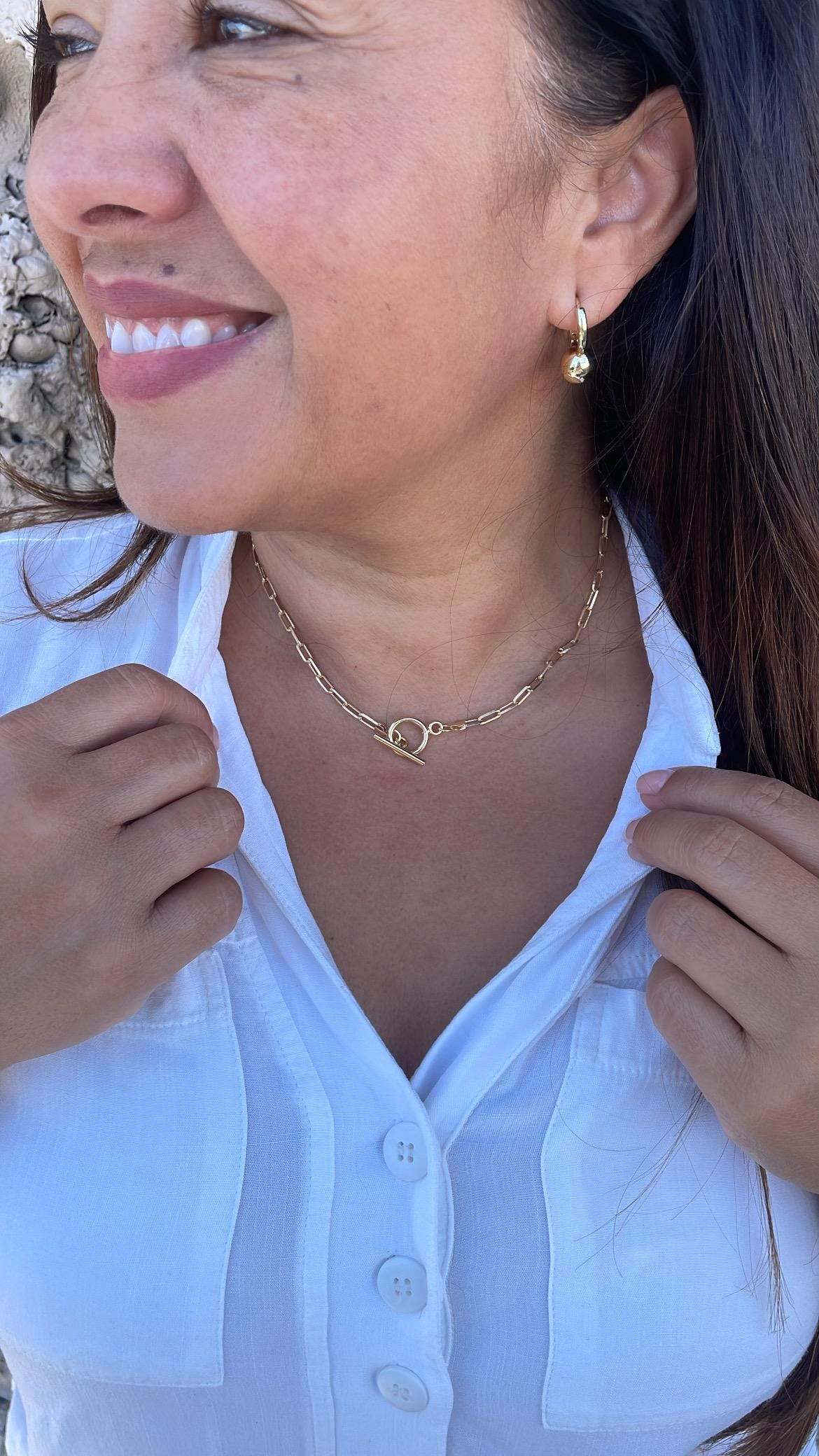 18k Gold Filled Plain Toggle Paper Clip Choker