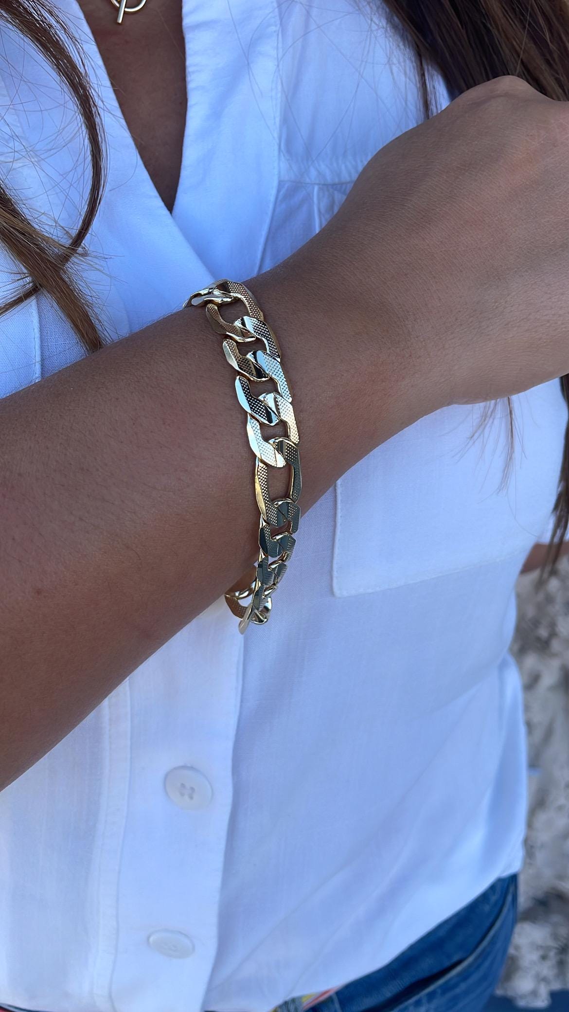 18k Gold Filled 12mm Thick Figaro Bracelet