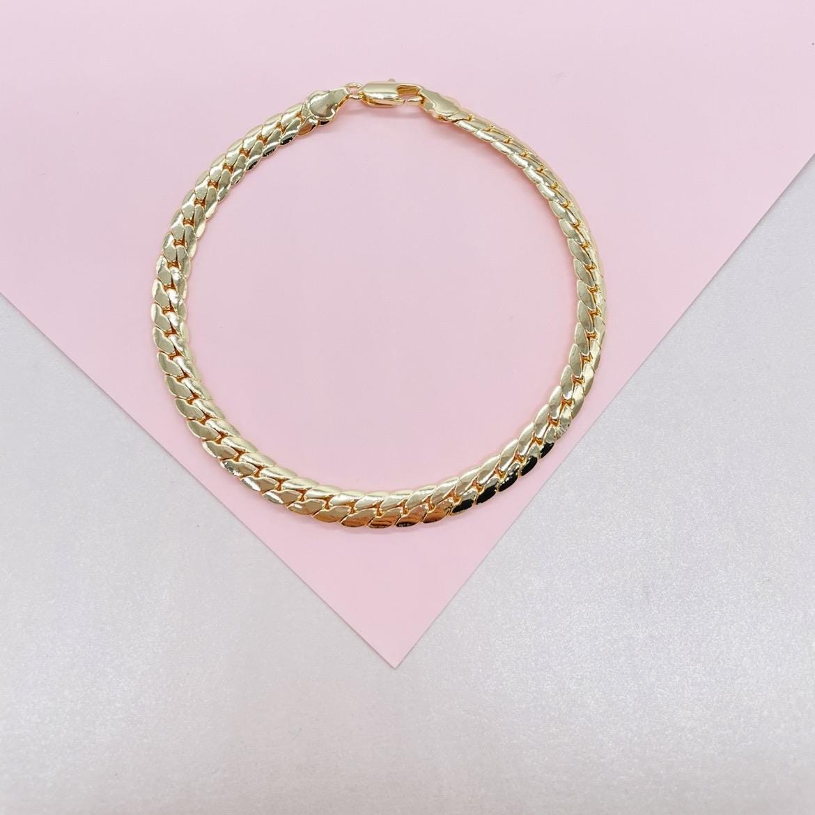 18k Gold Filled 6mm Flat Snake Like Anklet Dainty Jewelry and Jewelry Making Supplies