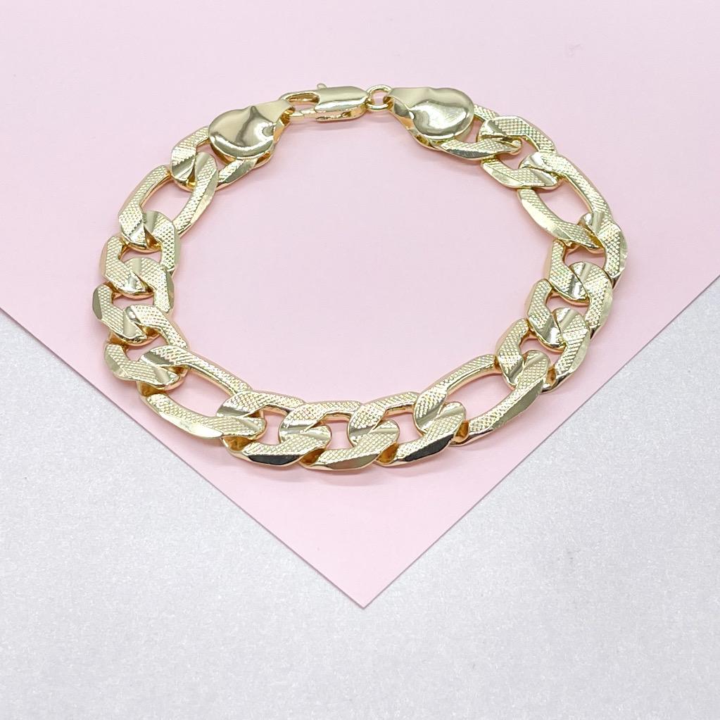 18k Gold Filled 12mm Thick Figaro Bracelet