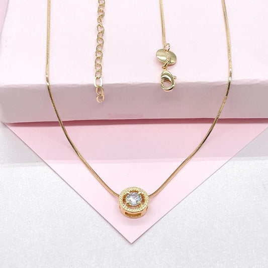 18k Gold Filled Minimalist Herringbone\Box Chain Necklace with Solitaire CZ Pendant