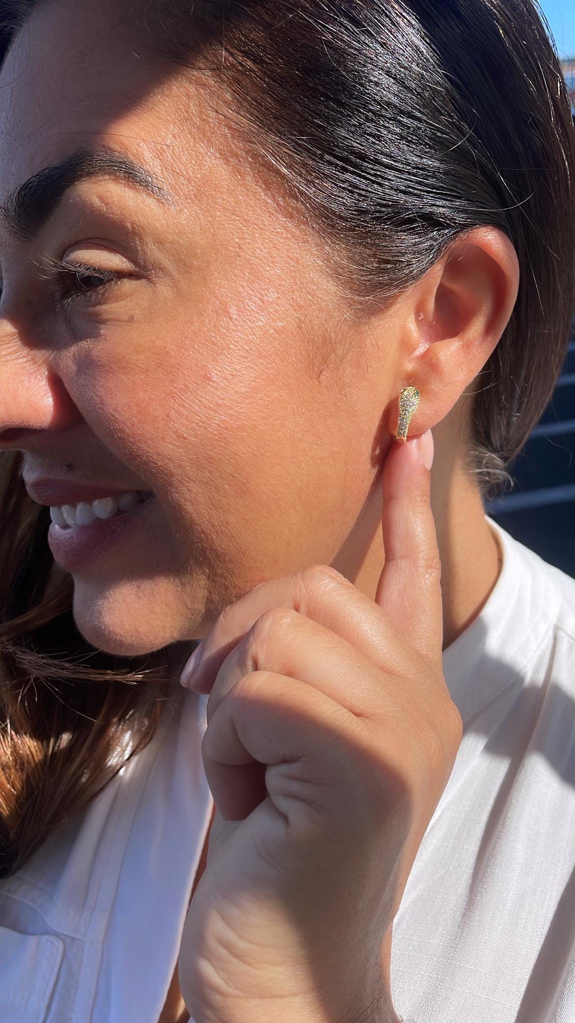 18k Gold Filled CZ Snake Huggie with Green Emerald Color Eyes