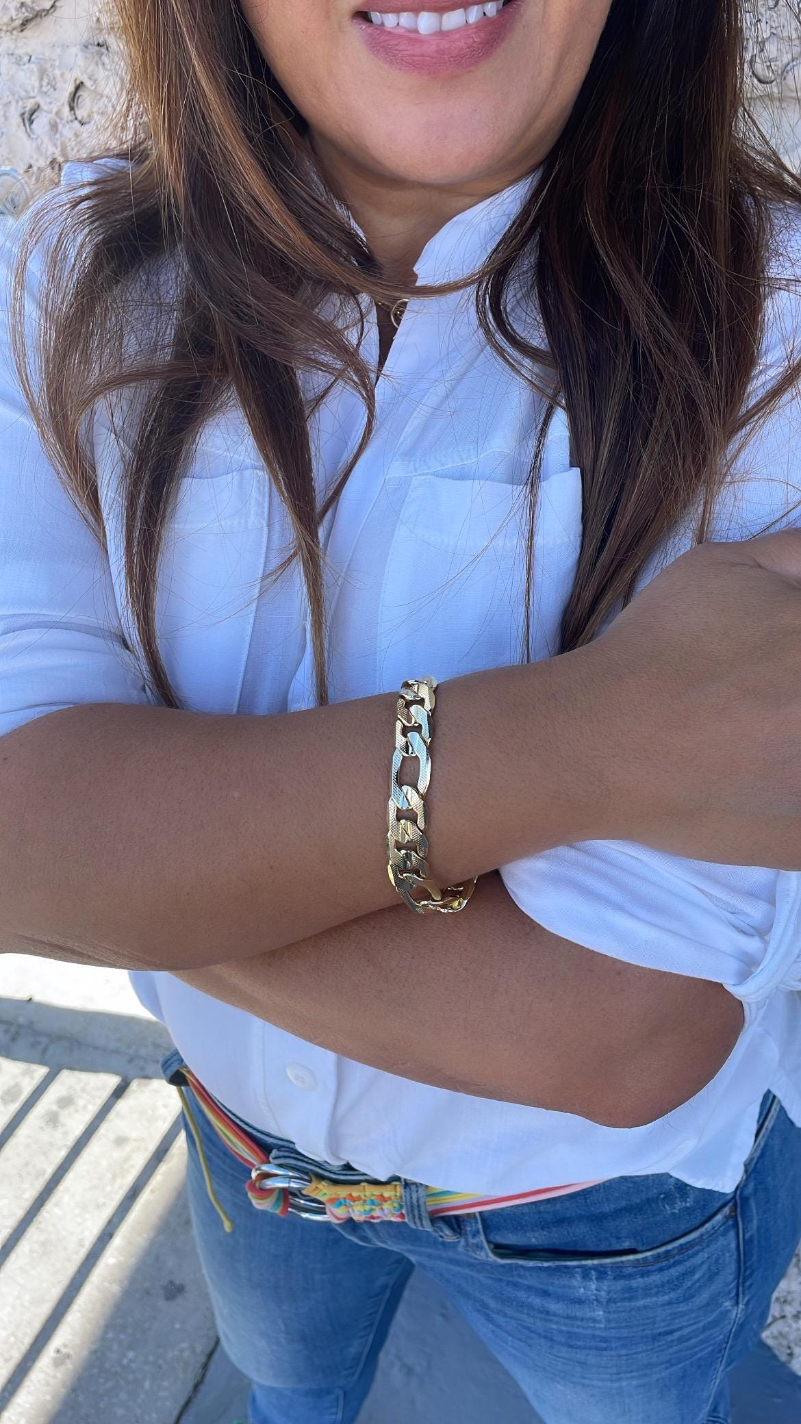 18k Gold Filled 12mm Thick Figaro Bracelet