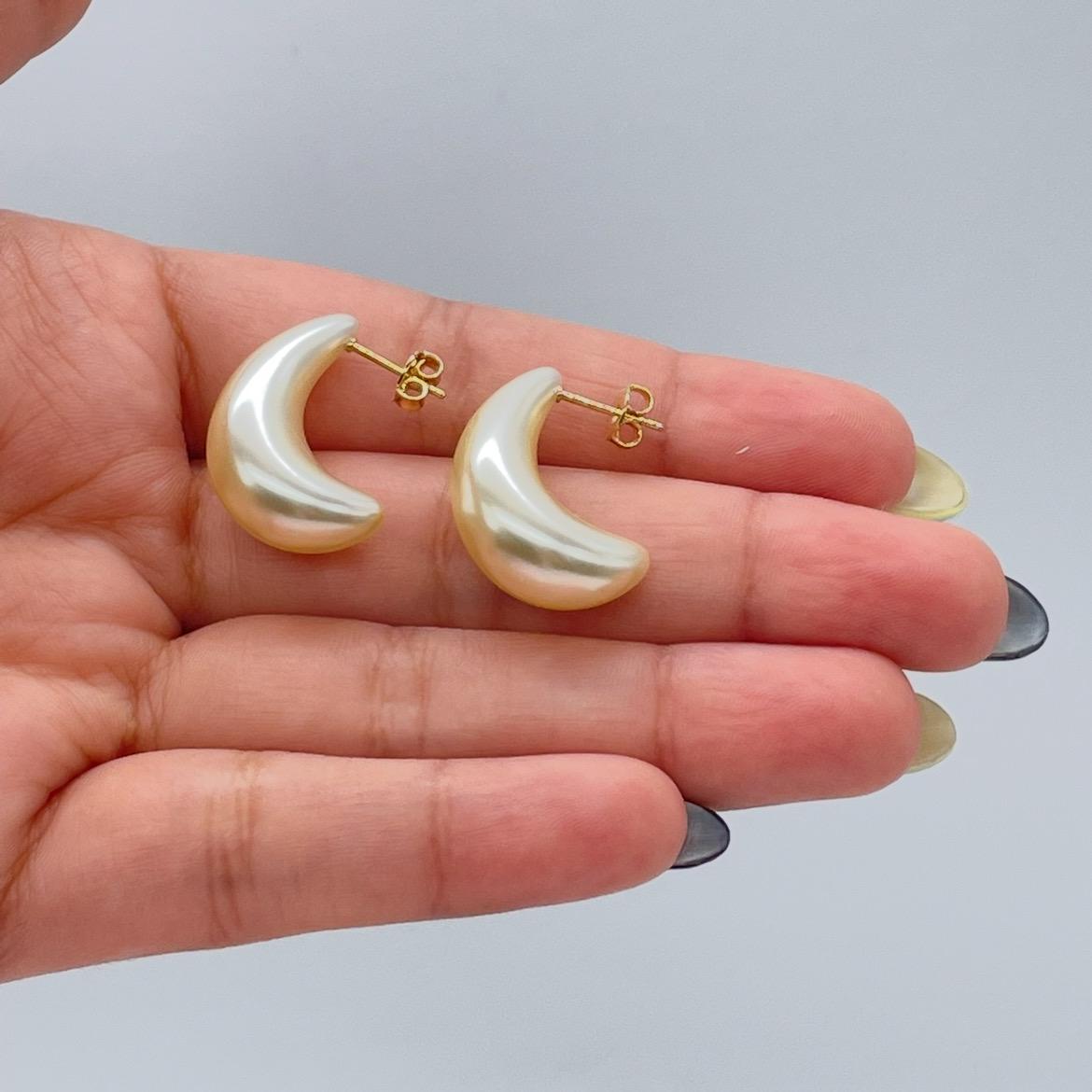Synthetic Banana Shaped Hoop Earring, Pearl Hoops, Faux Pearl Jewelry