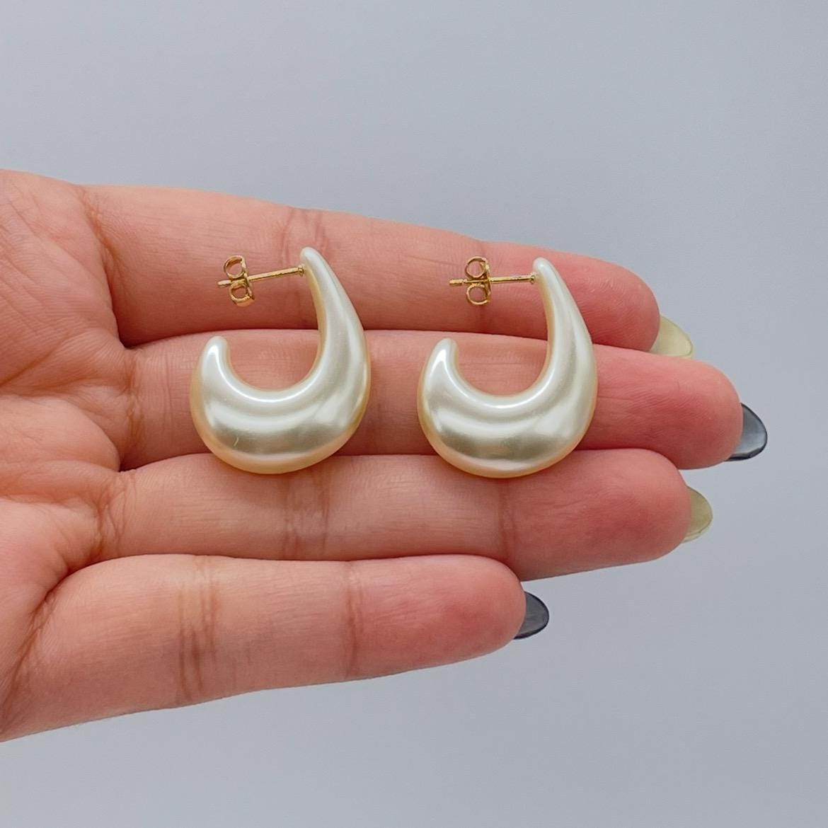 Boho Synthetic Pearl Hoop Earrings, Hook Style
