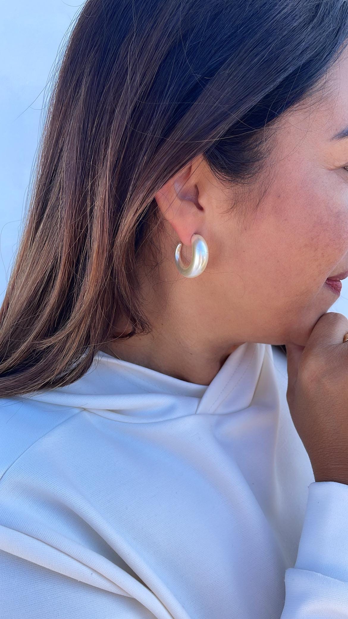 Synthetic Pearl Hoop Earrings, Elegant C-Hoop Design