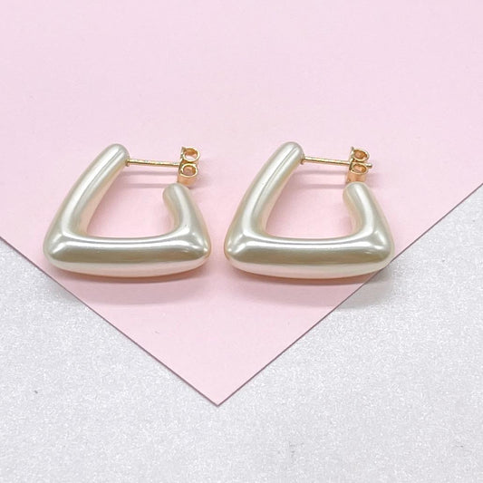Triangle Faux Pearl Hoop Earrings, Modern Jewelry