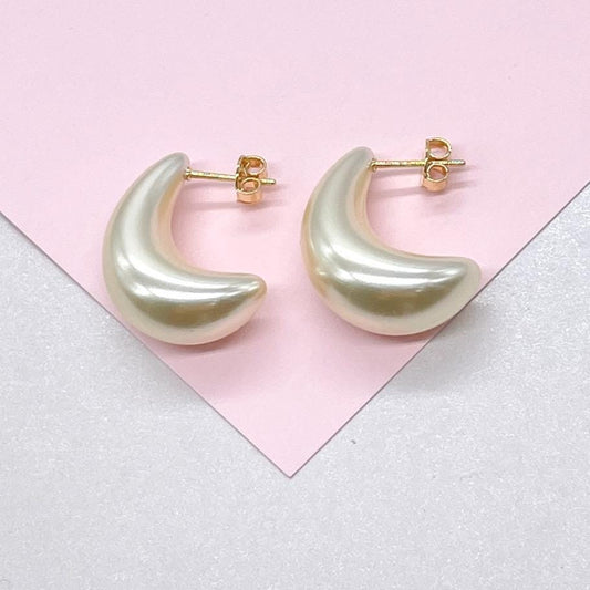 Synthetic Banana Shaped Hoop Earring, Pearl Hoops, Faux Pearl Jewelry