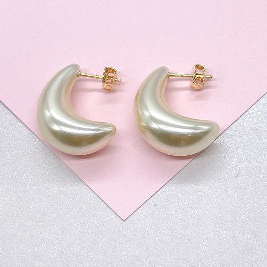 Synthetic Banana Shaped Hoop Earring, Pearl Hoops, Faux Pearl Jewelry