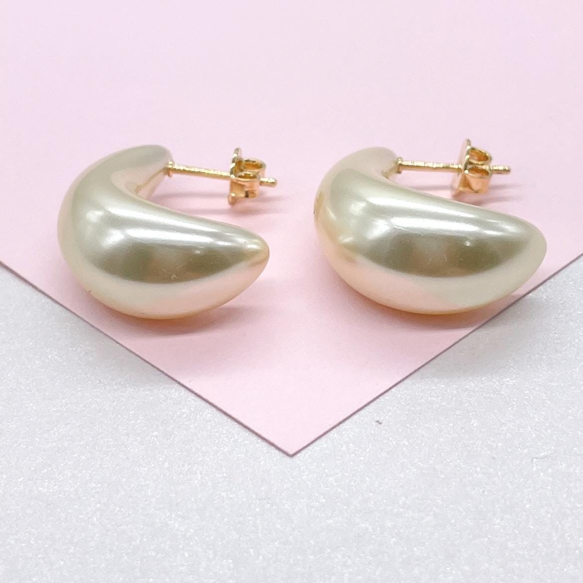 Synthetic Banana Shaped Hoop Earring, Pearl Hoops, Faux Pearl Jewelry