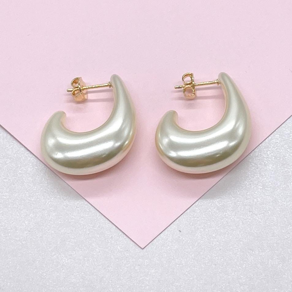 Boho Synthetic Pearl Hoop Earrings, Hook Style
