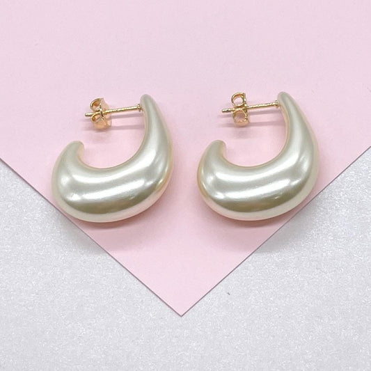 Boho Synthetic Pearl Hoop Earrings, Hook Style