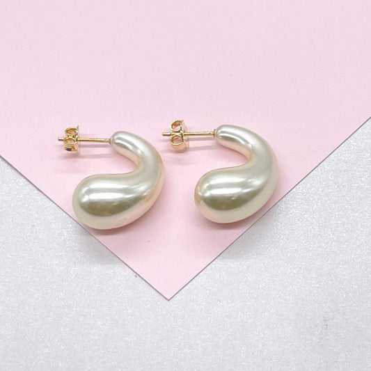 Synthetic Pearl Bubble Style Hoop Earring