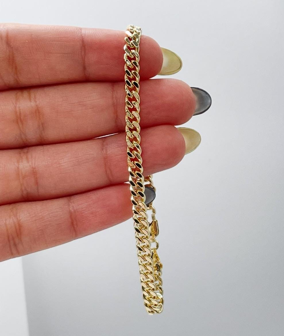 18k Gold Filled Cuban Link Chain:3.4MM Miami Curb Necklace & Bracelet