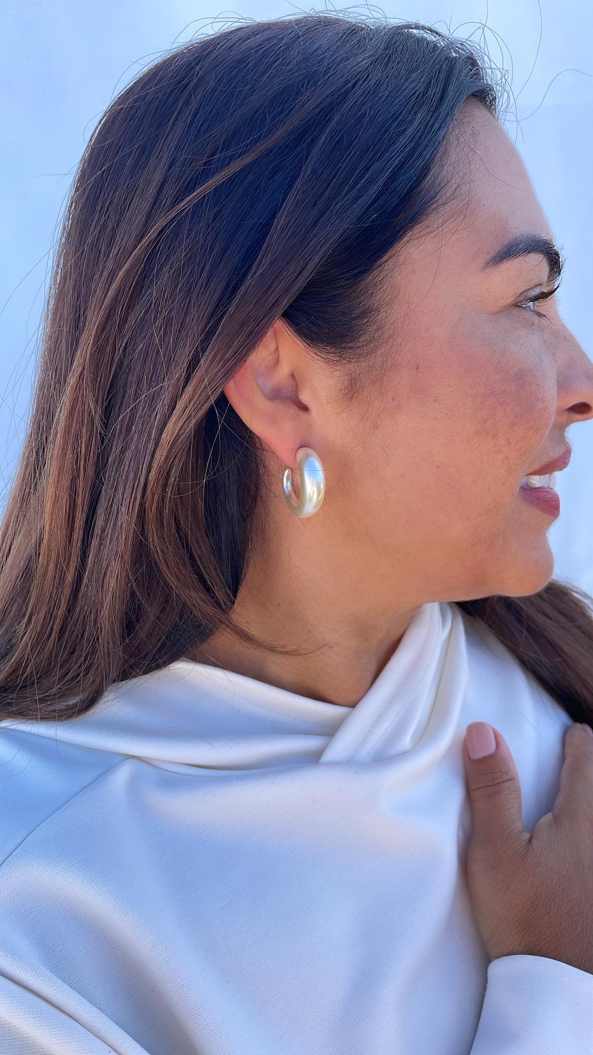 Synthetic Pearl Hoop Earrings, Elegant C-Hoop Design
