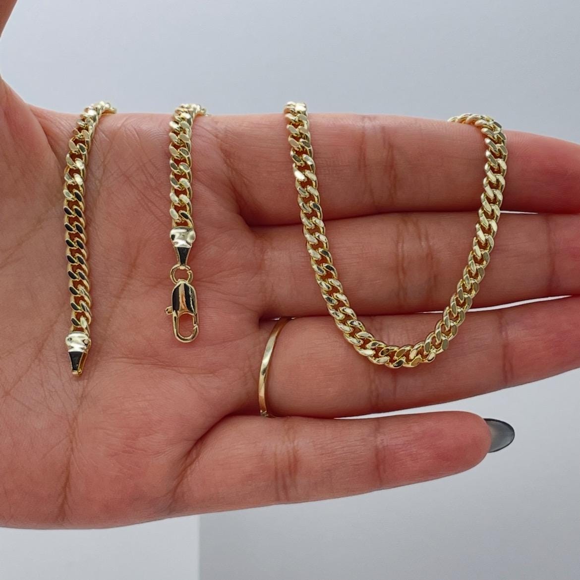 18k Gold Filled Cuban Link Chain:3.4MM Miami Curb Necklace & Bracelet