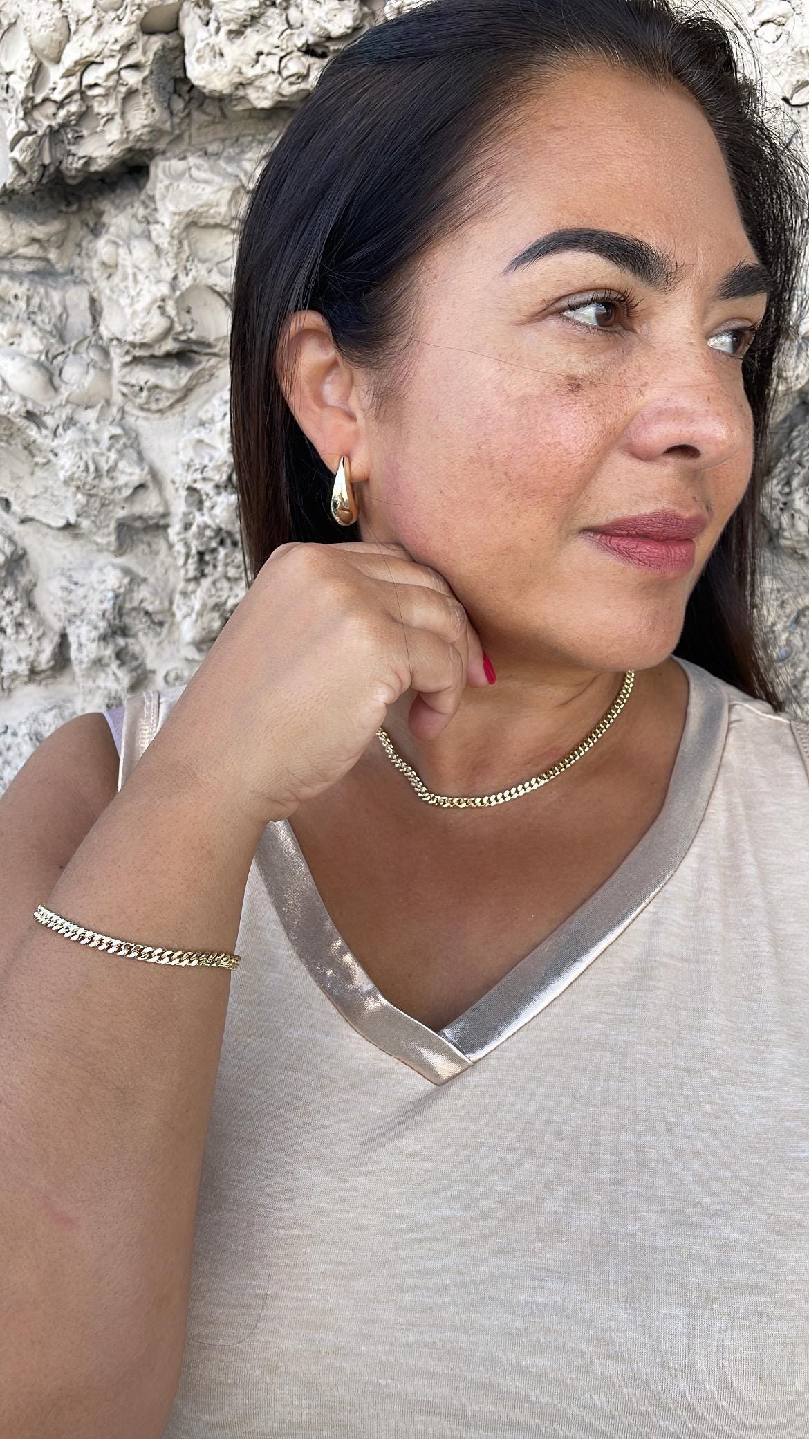 18k Gold Filled Cuban Link Chain:3.4MM Miami Curb Necklace & Bracelet