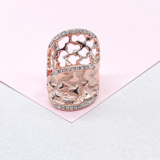 18k Rose Gold 2 Tier Textured Ring with CZ