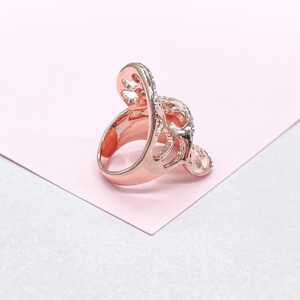 18k Rose Gold 2 Tier Textured Ring with CZ