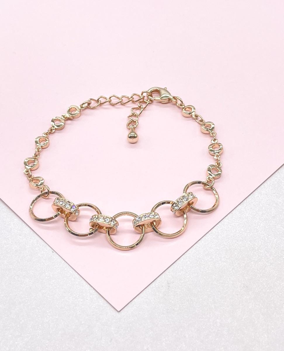 18k Rose Gold Filled Circle Link Bracelet with CZ