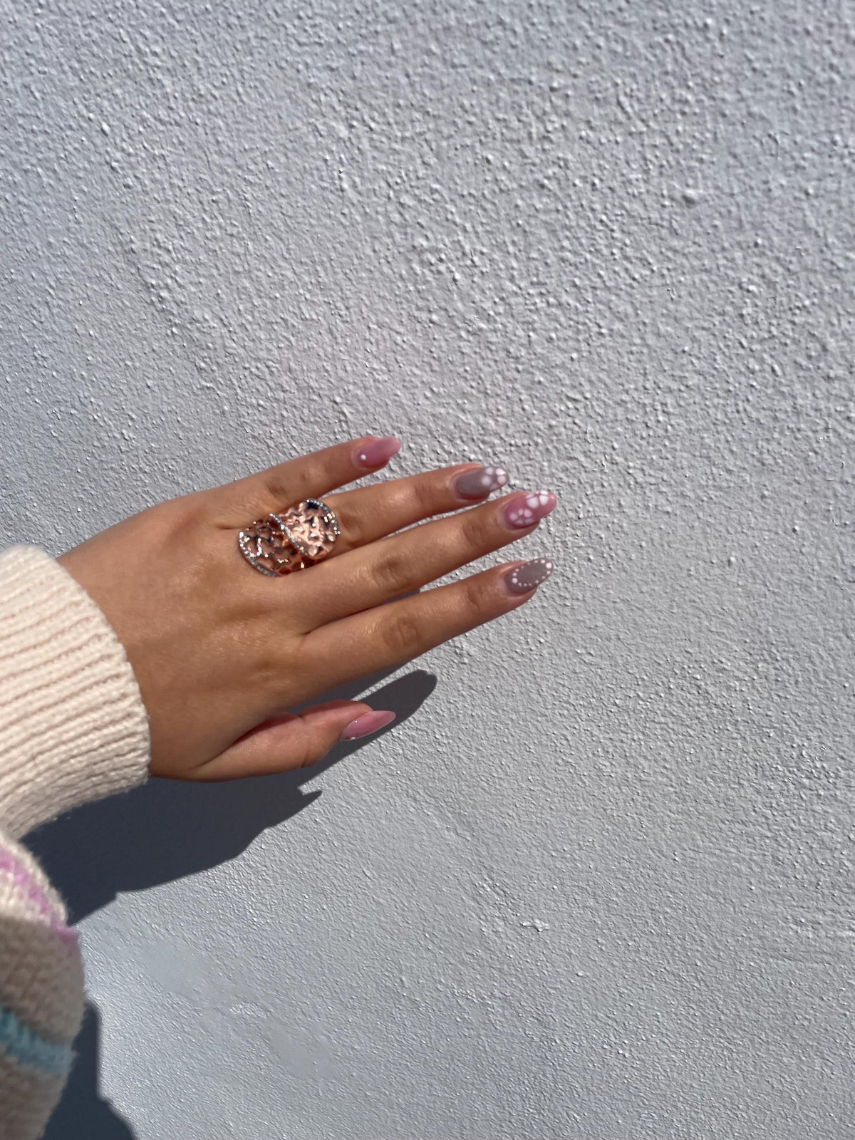 18k Rose Gold 2 Tier Textured Ring with CZ
