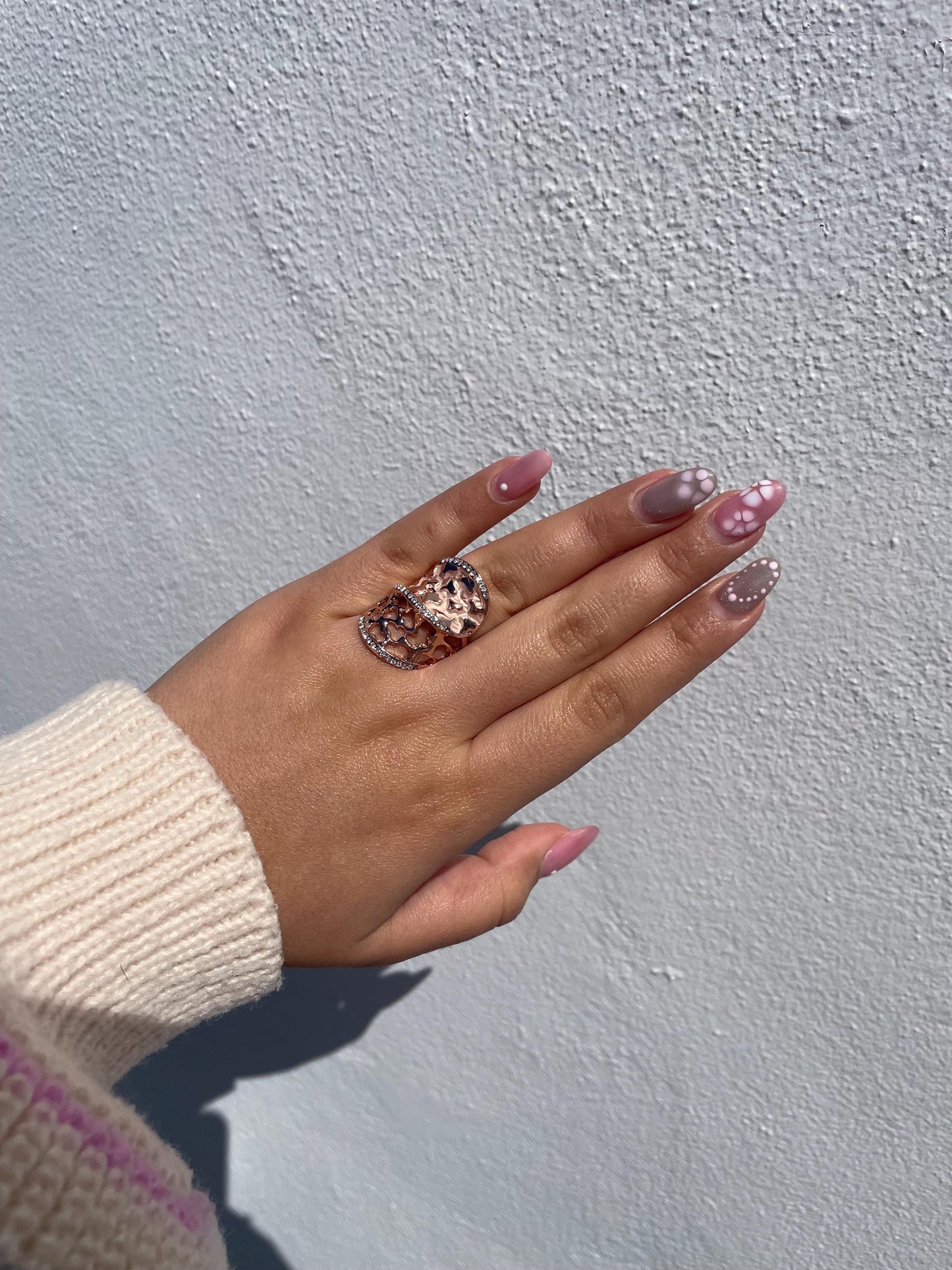 18k Rose Gold 2 Tier Textured Ring with CZ