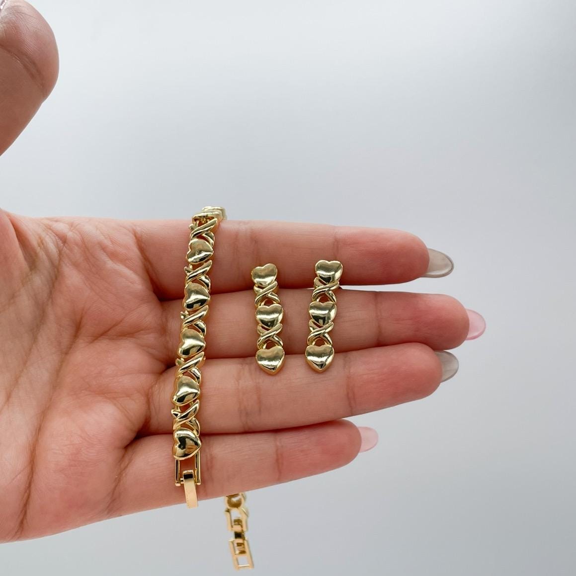 18k Gold Filled Heart XOXO Bracelet and Necklace Set