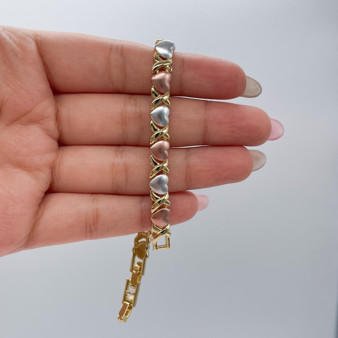18k Gold Filled Heart XOXO Bracelet and Necklace Set