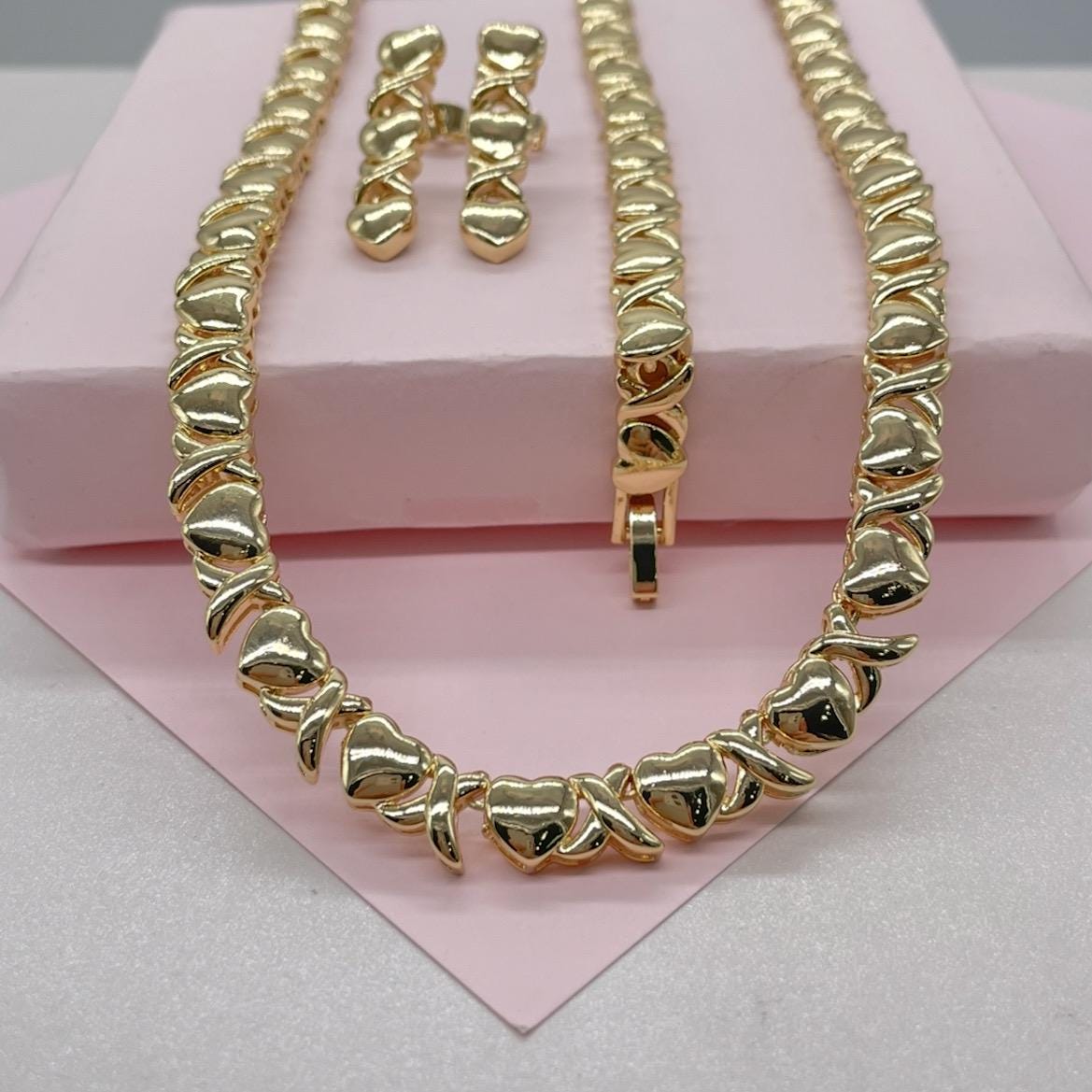 18k Gold Filled Heart XOXO Bracelet and Necklace Set