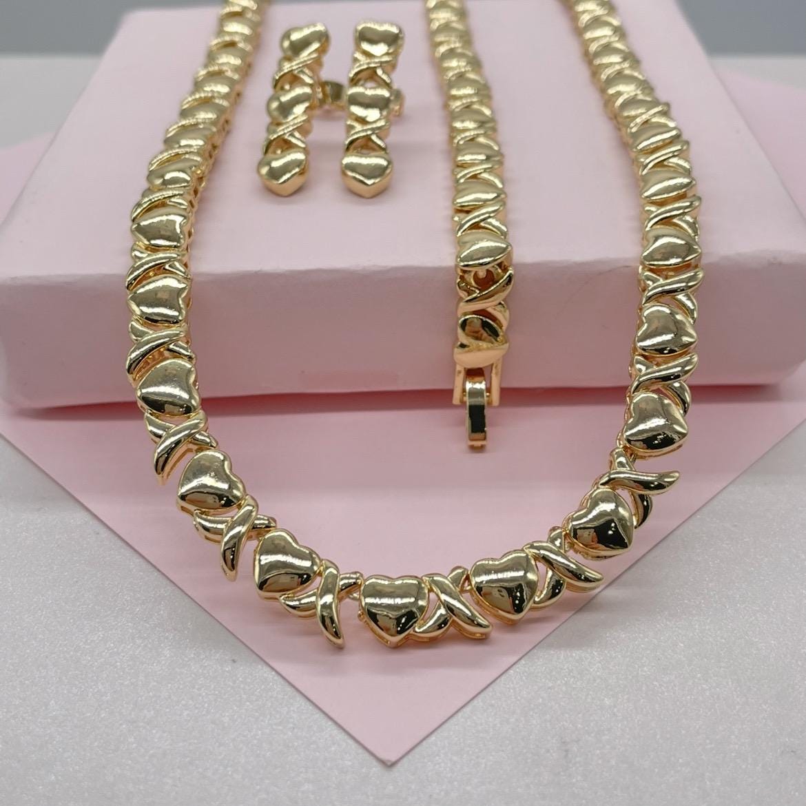 18k Gold Filled Heart XOXO Bracelet and Necklace Set