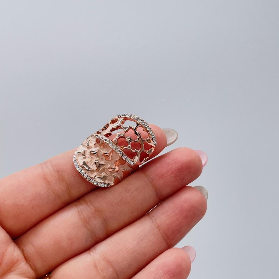 18k Rose Gold 2 Tier Textured Ring with CZ