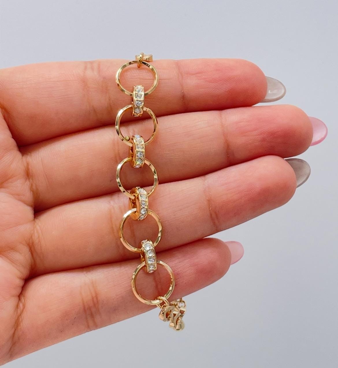 18k Rose Gold Filled Circle Link Bracelet with CZ