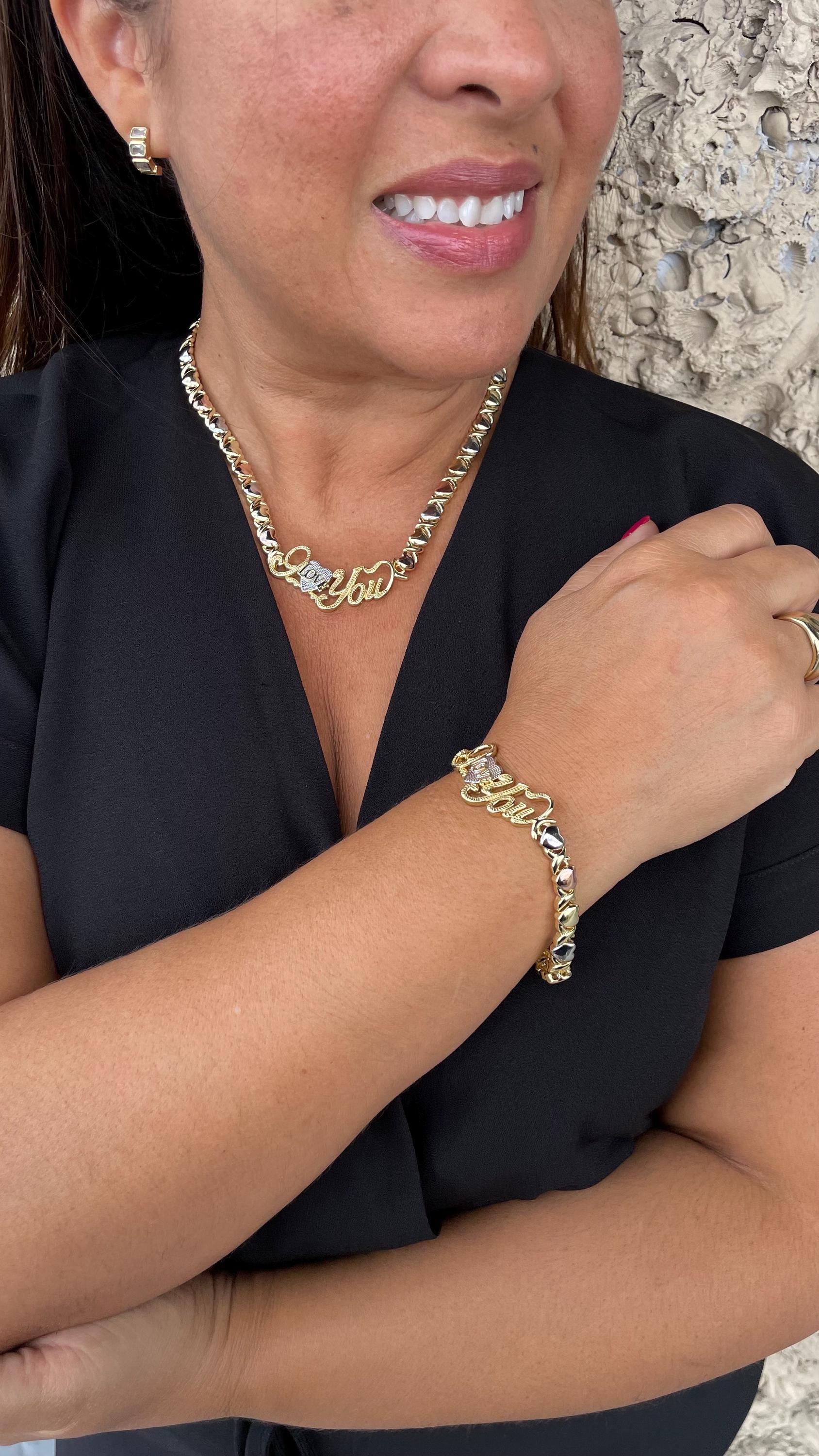 18k Gold Filled "Love You" Heart XOXO Bracelet and Necklace Set