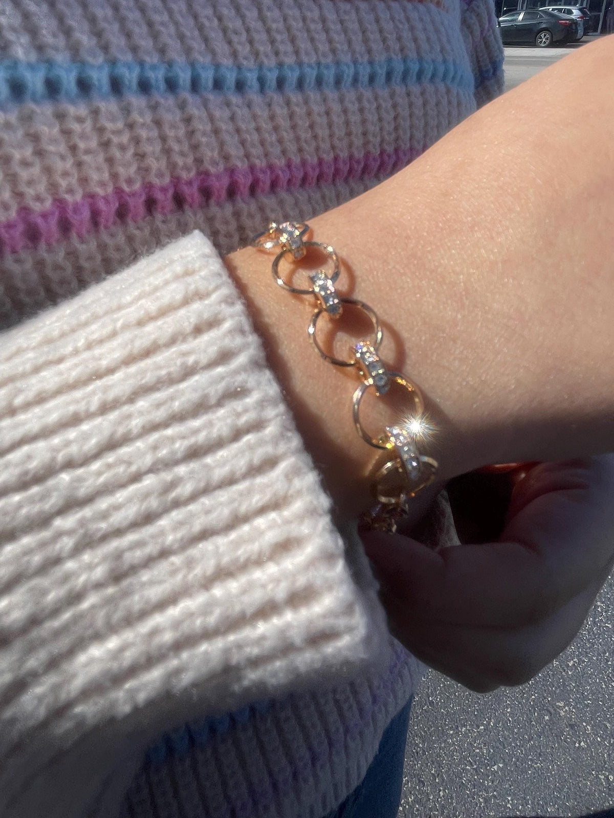 18k Rose Gold Filled Circle Link Bracelet with CZ