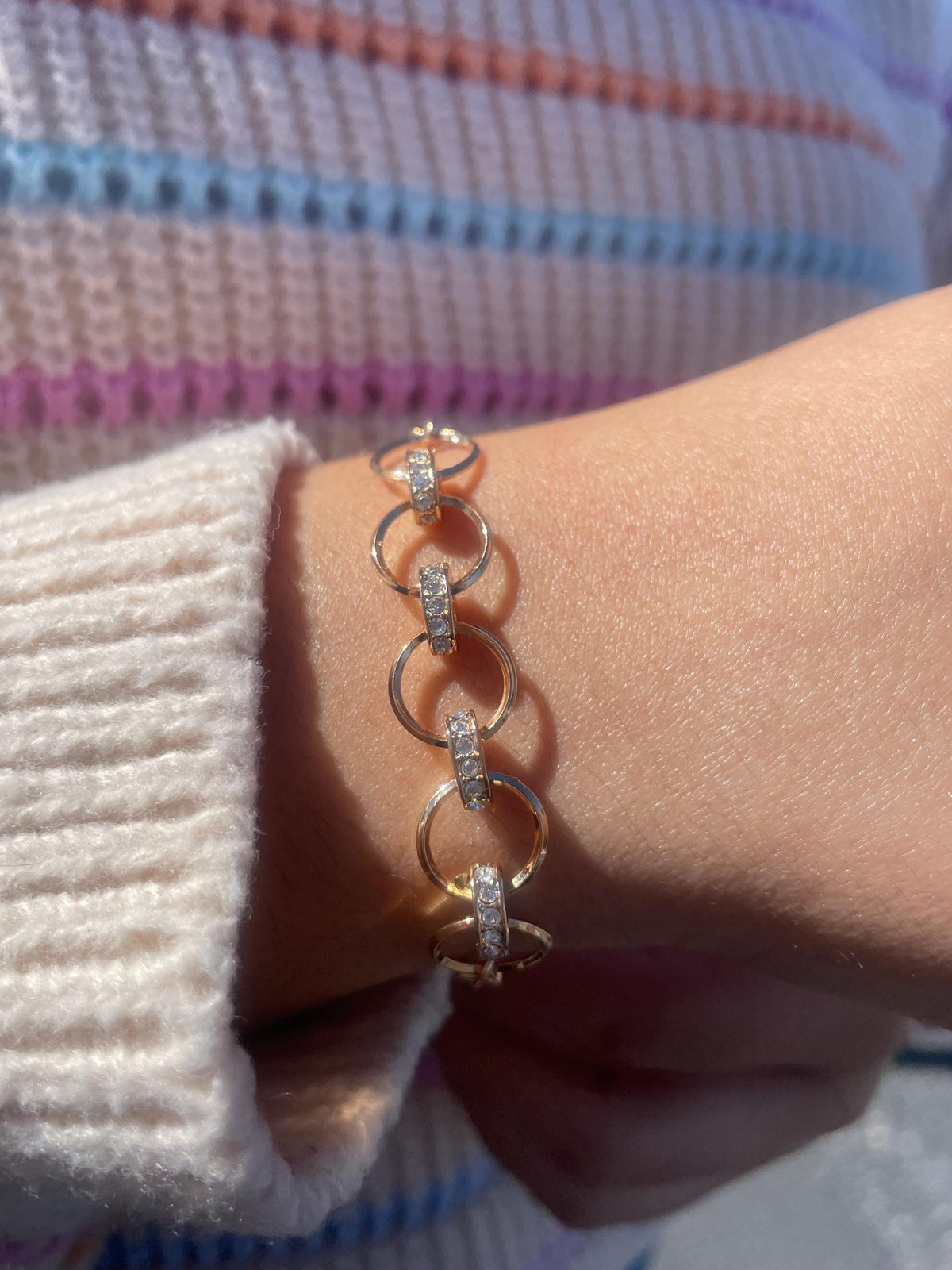 18k Rose Gold Filled Circle Link Bracelet with CZ