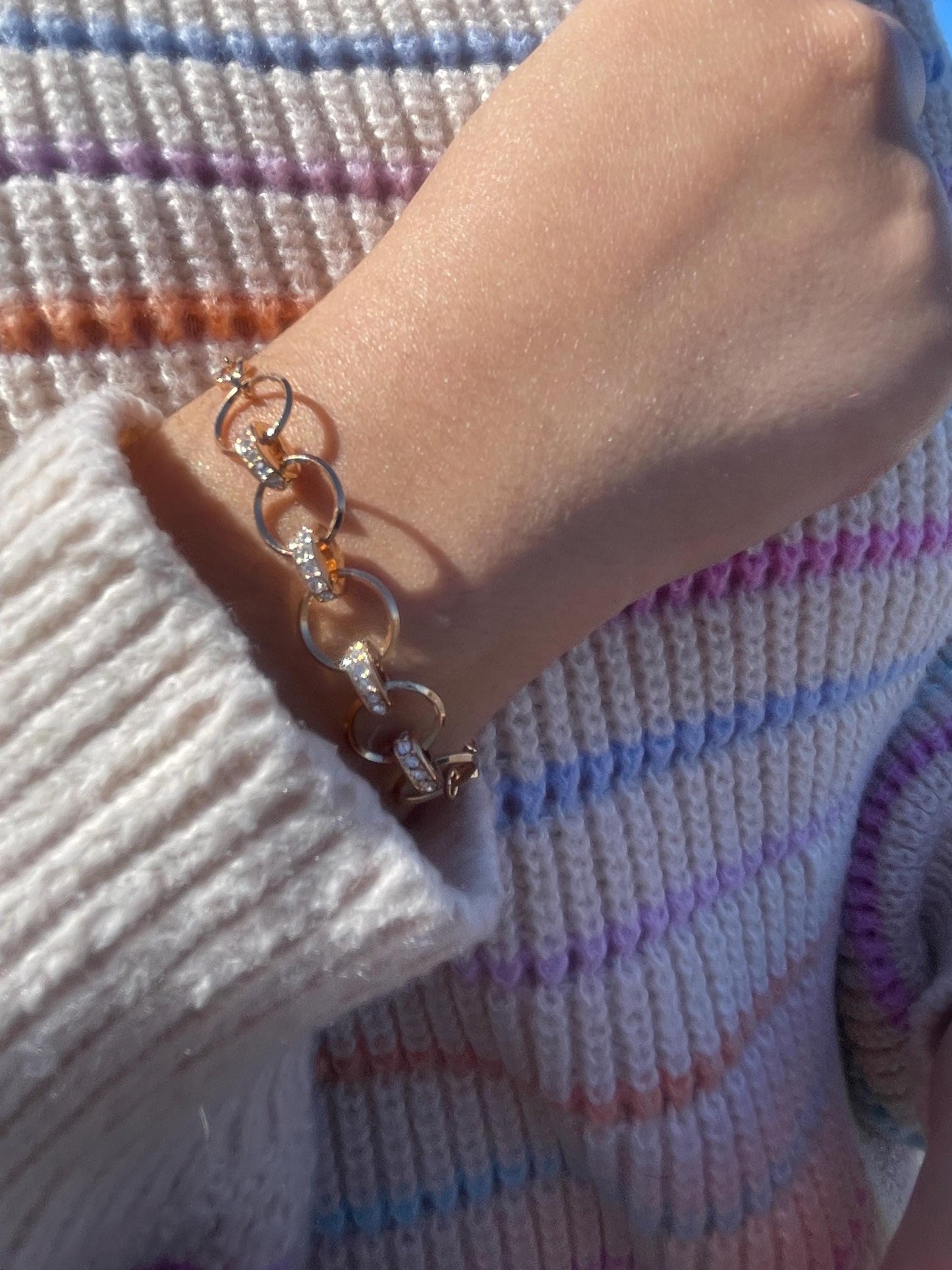 18k Rose Gold Filled Circle Link Bracelet with CZ