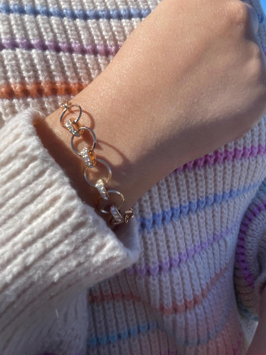 18k Rose Gold Filled Circle Link Bracelet with CZ