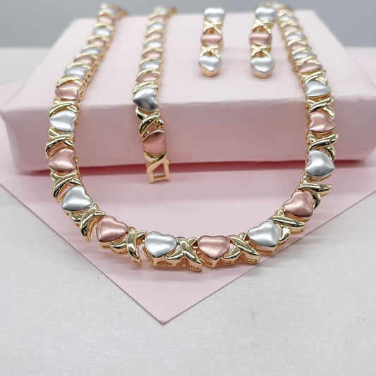 18k Gold Filled Heart XOXO Bracelet and Necklace Set