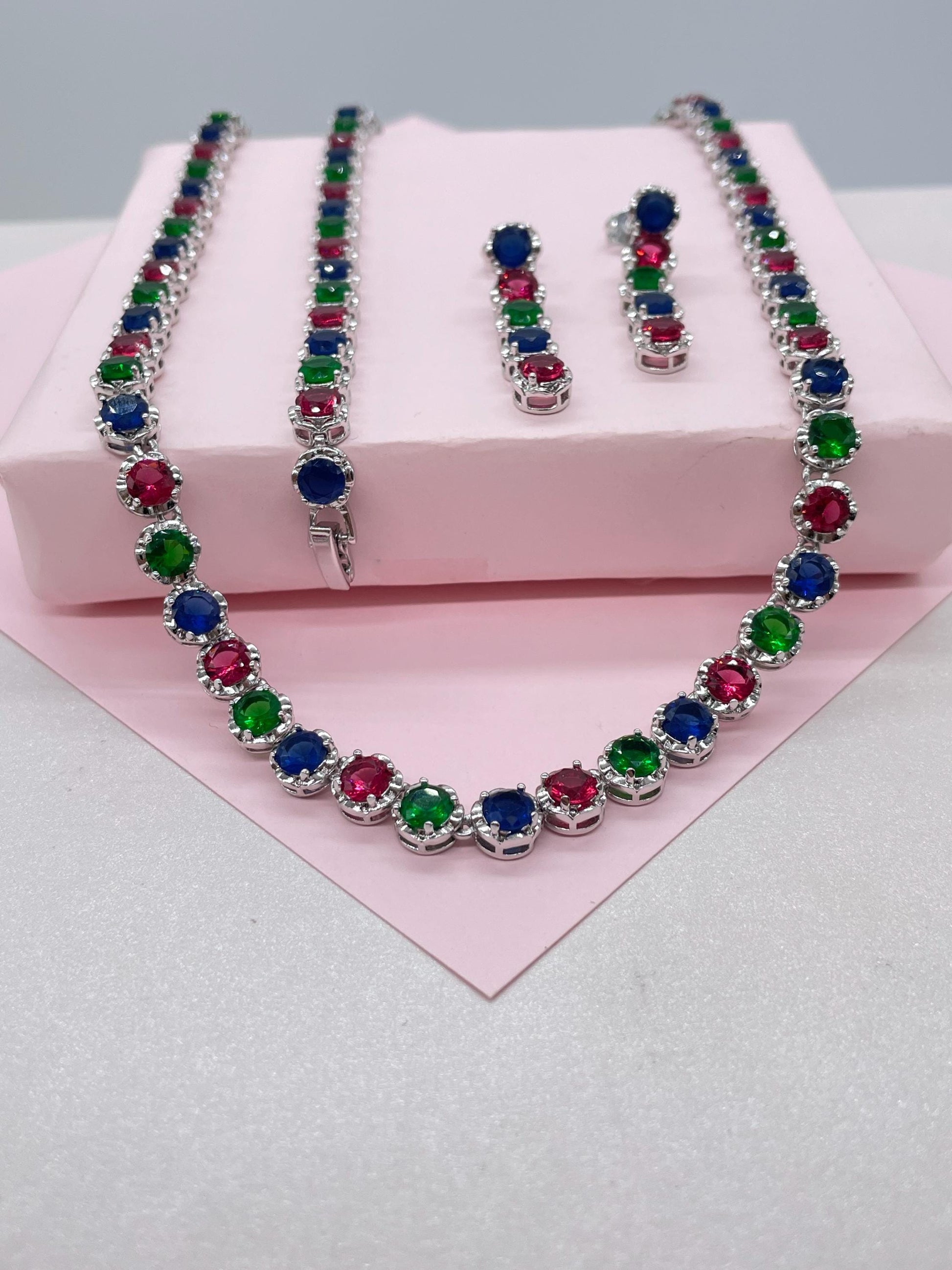 Silver Filled Colorful Round Stones Set
