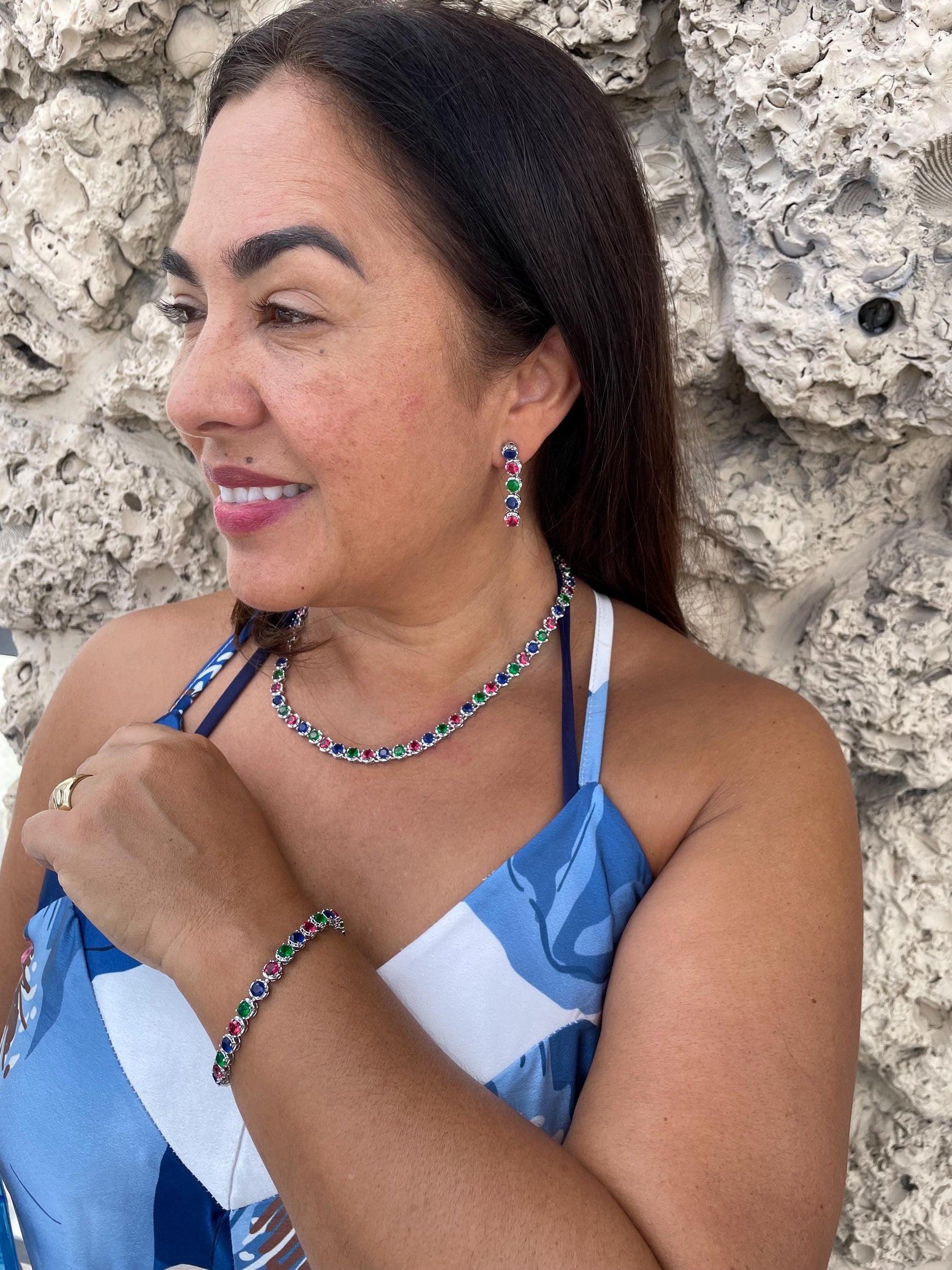Silver Filled Colorful Round Stones Set