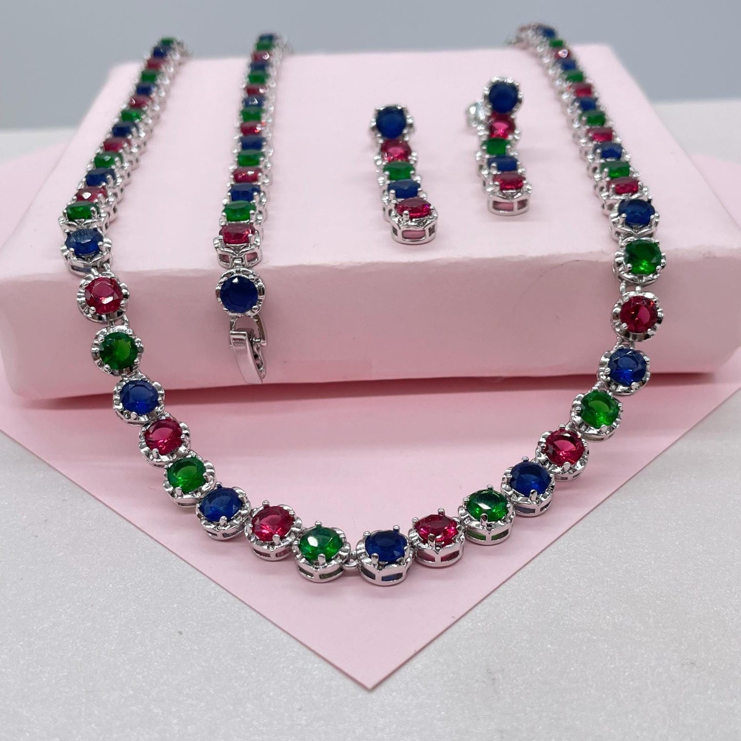 Silver Filled Colorful Round Stones Set