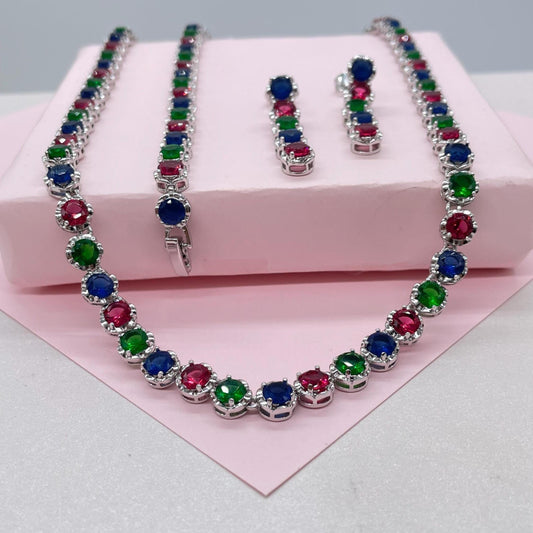 Silver Filled Colorful Round Stones Set