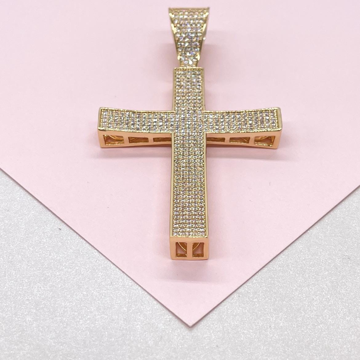 18k Gold Filled XL CZ Pave Cross Pendant