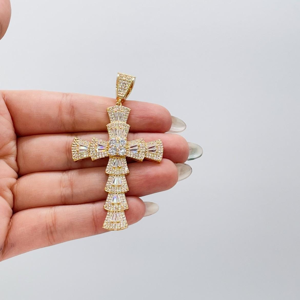 18k Gold Filled Baguette Stone Cross Pendant